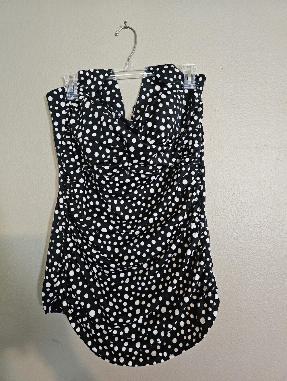 Black & White Polka Dot Halter Top Swimsuit Vintage Pin Up Style